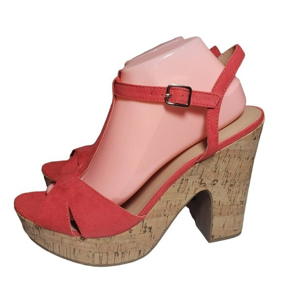 Sun Stone Womens Coral Open Toe T Strap Heels Platform Sandals Sz 9.5 10.5 11 - Picture 4 of 11